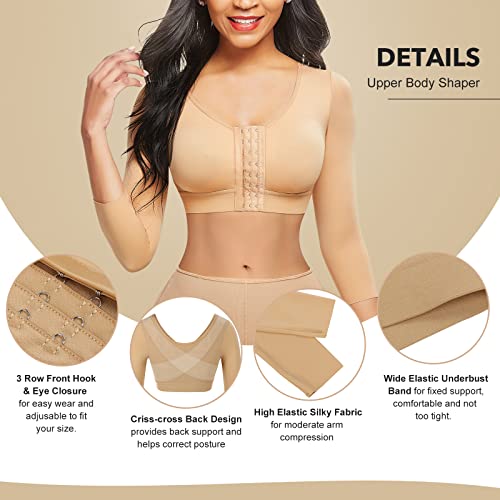 FeelinGirl Arm Shaper for Women Post Surgery Arm Lipo Compression Sleeves Slimming Arm Faja Front Closure Shapewear Bra - Image 4