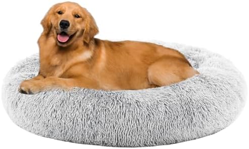 Sweetcrispy Donut Dog Bed, XL Large Round Calming Cat Bed with Wa...