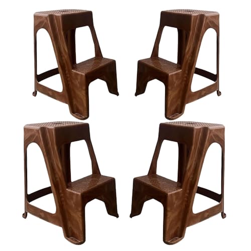Image of Cello 2-Step HeavyDuty Plastic Multi Purpose Plastic Step Stool for Home, Office and Kitchen Use| Color: Sandalwood; Pack of 4