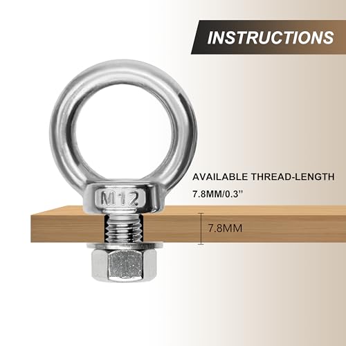 Image of 2 Sets M12 x 20mm 304 Stainless Steel Eye Bolt Heavy Duty Shoulder Lifting Ring Threaded Eyebolts with Nuts Washers (2, M12 x 20 mm)