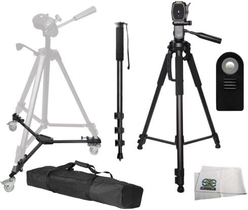 72-inch 3-Way Panhead Tilt Motion with Two Built in Bubble Leveling Tripod + Tripod Dolly + 72" Monopod w/Quick Release + Wireless Remote + Microfiber Cleaning Cloth for Canon DSLR Cameras
