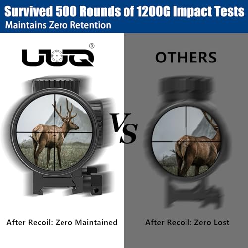 UUQ VibeShield Rifle Scope with Mil-dot Reticle - Shockproof SFP Optics for Hunting and Airsoft, Fit Large Caliber & High Recoil Guns, FMC Green Lens, 1-Inch Tube, Includes 20mm Mounts