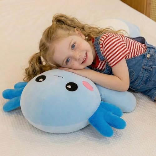 Kekeso Langes Axolotl Salamander-Plüschkissen, weiches Axolotl-Plüschtier für Jungen und Mädchen, Geschenke zu Weihnachten(Blau, 65cm)