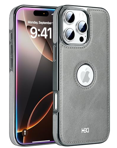 Image of BOUNCEBACK Vegan Leather Logo Cut Electroplated Back Case /Cover for iPhone 16 Pro Max - Natural Gray