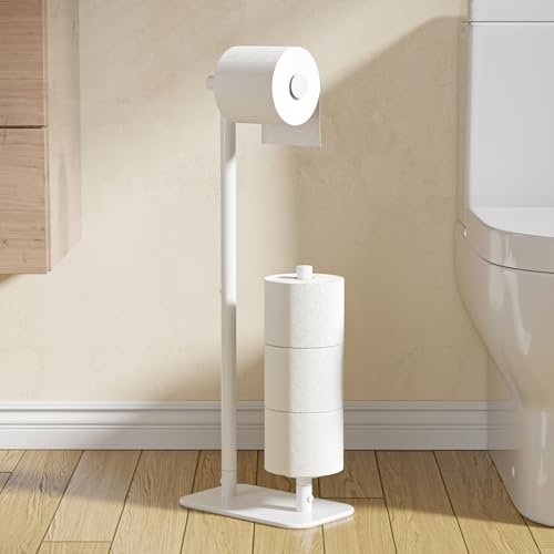 Kitsure Toilet Paper Holder Free Standing - Large Capacity Toilet Paper Holder for 4 Rolls Rustproof Toilet Paper Stand with Non-Slip Stable Base White Medium