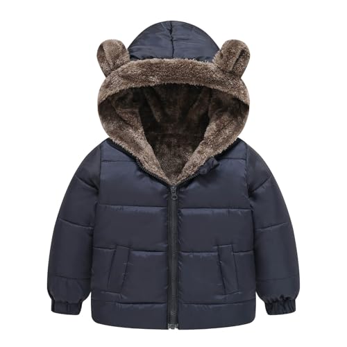 2026 Niños Niños Niñas Abrigo de Invierno Orejas de Oso Chaqueta con Capucha Reversible Usar Forro Polar Espesar A Prueba de Viento Cremallera Ropa Exterior Cálida, Negro , 4-5 años