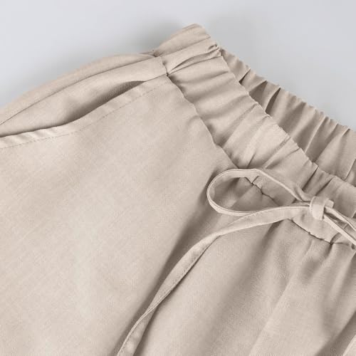 GOFULY Womens Linen Pants 2025 Summer Dressy Casual Wide Leg Pants Cute Cropped Ruffle Hem Solid Ruched Trousers with Pockets4
