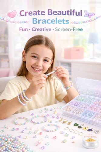 Image of Ambitieux DIY Bracelet Making Kit for Girls - 12 Types Colorful Beads with Charms, Elastic Thread, Earrings, Clasps & Rings - Jewellery Craft Kit for Kids, Birthday Return Gift, Rakhi Special Set for 2 3 4 5 6 7 8 9 10 years (8 and 10 mm metallic)