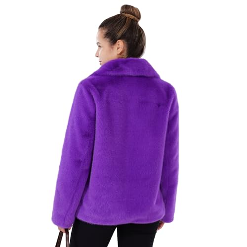 Women's Faux Fur Coat Fall Winter Wedding Lapel Faux Mink Fur Fluffy Cardigan Jacket Formal Coats with Pockets4