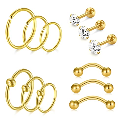 AVYRING 16G Piercing Oreille Cartilage pour Femme Homme Acier Chirurgical Piercing Helix Rook Daith Piercing Nez Sourcil Arcade Bijoux de Piercing-Or Cover