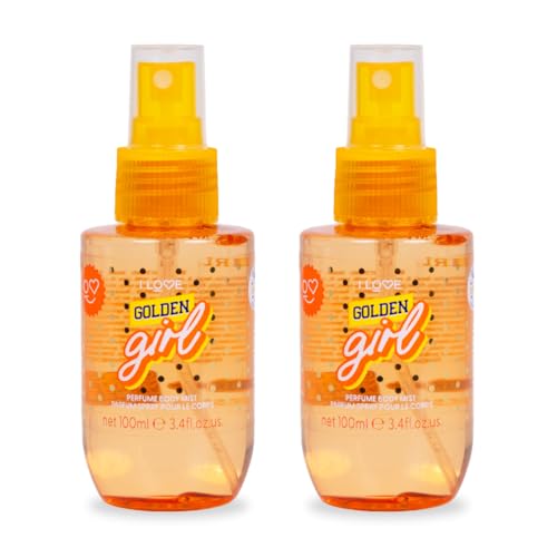 Image of I LOVE Golden Girl Perfume Body Mist Long-Lasting Body Spray for Women Refreshing Mist with Warm & Floral Notes Lightweight Everyday Fragrance 2x 100ml