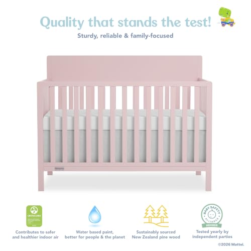 Image of Fisher-Price Meadowbrook 4-in-1 Convertible Full Size Baby Crib, Wooden Nursery Furniture, Converts to Toddler Bed with Guardrail, Daybed & Full-Size Bed, Greenguard Gold & BSA Certified, Pink