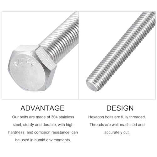Image of METALLIXITY Hex Bolts (M14-2x160mm) 2Pcs, 304 Stainless Steel Coarse Fully Threaded Hex Head Screw Bolt Machine Screws - for Furniture Repair, Silver