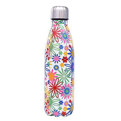Newday1 Botella de Agua de Mantiene Bebidas frías por 24h y Calientes por 12h 500ML de Doble Pared con Aislamiento de Botella de Agua de Acero Inoxidable Sin BPA Water Bottles,Sun Flower