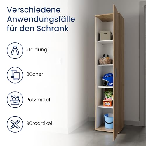Home Collective Mehrzweckschrank Schmaler Schrank 40 cm mit 1 Tür & 4 Einlegeböden | Universalschrank Haushaltsschrank für Haushalt, Flur, Büro oder Schlafzimmer | 40x35x184 cm (BxTxH) | Sonoma