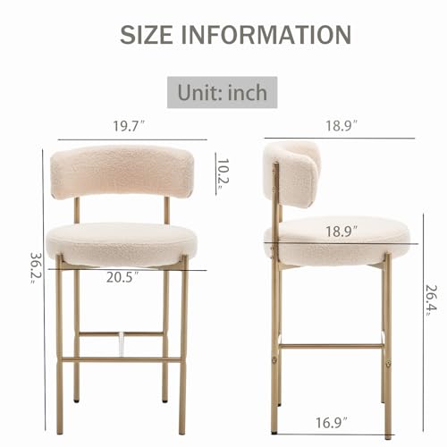 Image of Cinxzar Boucle Bar Stools Set of 3, Beige Counter Height Bar Stools with Backs, Gold Modern Barstools for Kitchen Island, Pub, Club