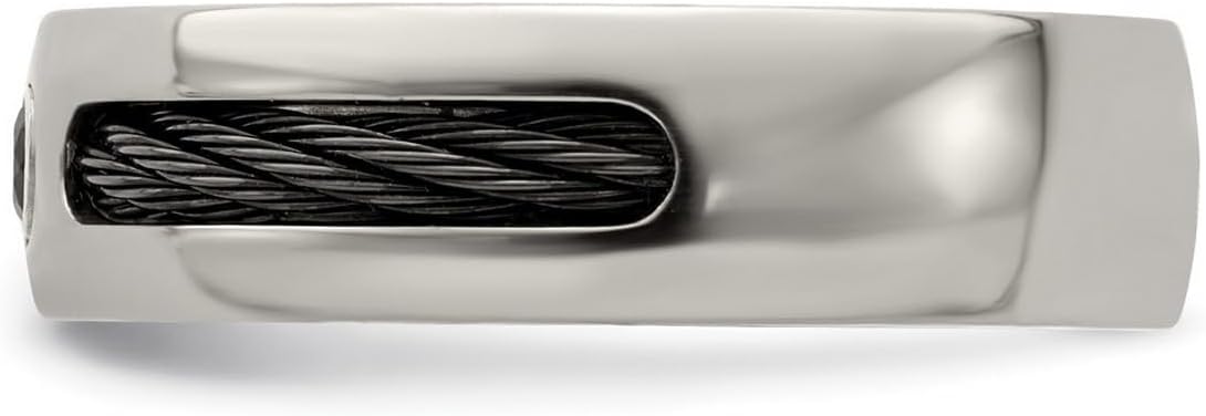 Titanium Cable and Black Spinel With 925 Sterling Silver Polished Bezel 7mm Band Ring for Women and Men - Image 4