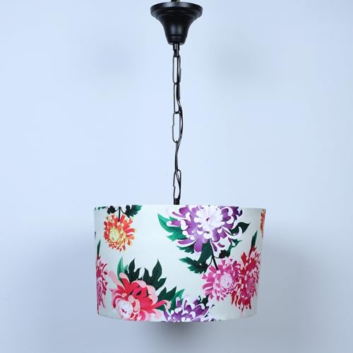 Image of Tu Casa Carnation Print Fabric Glow Pendent Light Hanging Lamp For Bedroom, Living Room, Lounge, Office, Gifting Area Without Bulb For Home Decoration (Height - 20 inch)