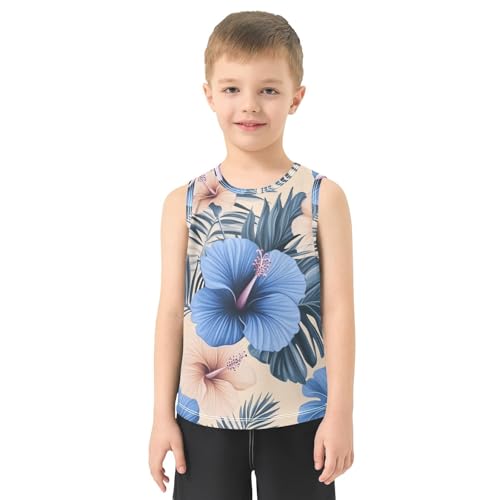 susiyo Tropical Pattern Blue Hibiscus Flowers Boys Sleeveless Tank Top Girls Athletic T Shirt2