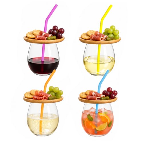 Imourari Stemless Wine Glasses with Charcuterie Topper 15oz Set of 4