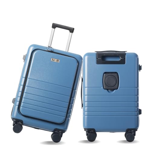 20-Inch Hardside Carry-On Luggage with Spinner Wheels – Airline Approved 22x14x9 Travel Suitcase with USB Port, Front Laptop Pocket & TSA Lock (Blue-Grey)