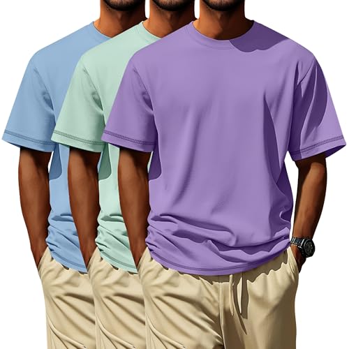 Image of Neer 3 Pack Big and Tall T-Shirts for Men L-7xl Tops | Large Casual Stretch Workout Tees, Short Sleeve Crewneck Oversized Shirts, Classic Summer Outfits, Comfy Basic Loose Clothes