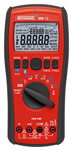 Benning MM 12 True RMS-Digital-Multimeter (mit digitaler Anzeige, mit Logging-Funktion, Bluetooth, PC-Software und APP, inkl. Tasche, Messgerät) 44088, Rot, Schwarz