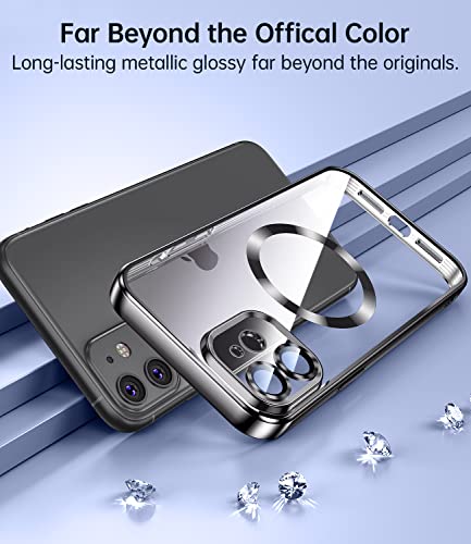 Jueshituo Magnetic Clear For Iphone 11 Case With Exlusive Build-In Camera Cover [No.1 Strong N52 Magnets] [Compatible With Magsafe] For Women Girls Phone Case (6.1")-Black #TOP2