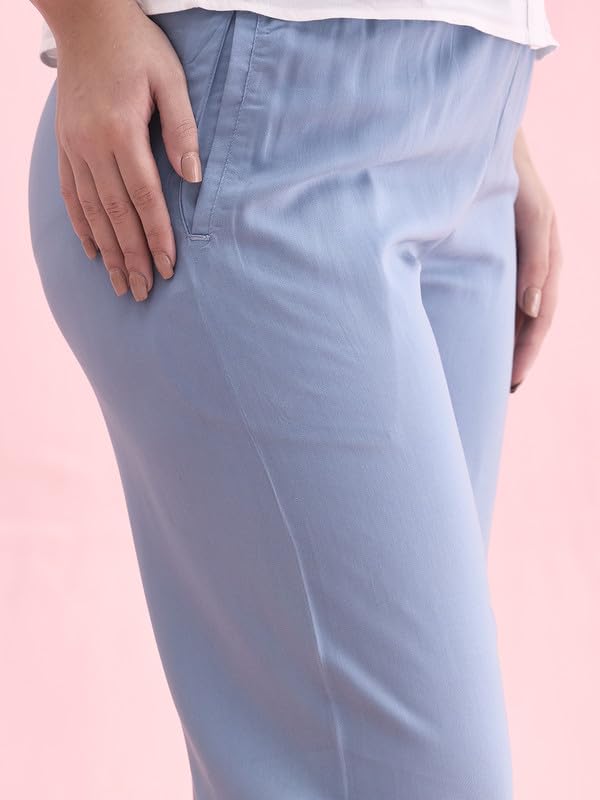 Image of GO COLORS Women Solid Mid Rise Relaxed Fit Viscose Casual Pants
