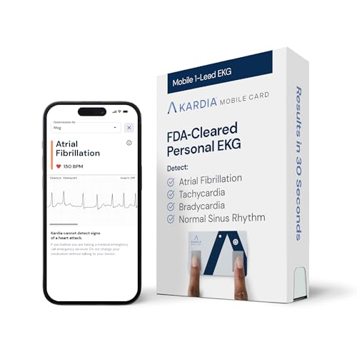 KardiaMobile Card Credit-Card Sized EKG, Medical-Grade & FDA-Cleared Personal Heart Monitor, Carry in Wallet, Bluetooth-Enabled for On-The-Go Check-Ups Anywhere, Compatible with Most Smartphones