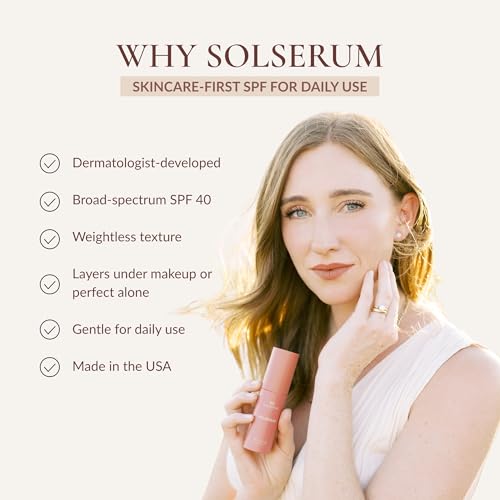 Image of Solserum Broad Spectrum SPF 40 Mineral Sunscreen for Face - Lightweight Serum with Zinc Oxide, Hydrating, Sheer Dewy Finish, For Sensitive Skin (1.7 oz)
