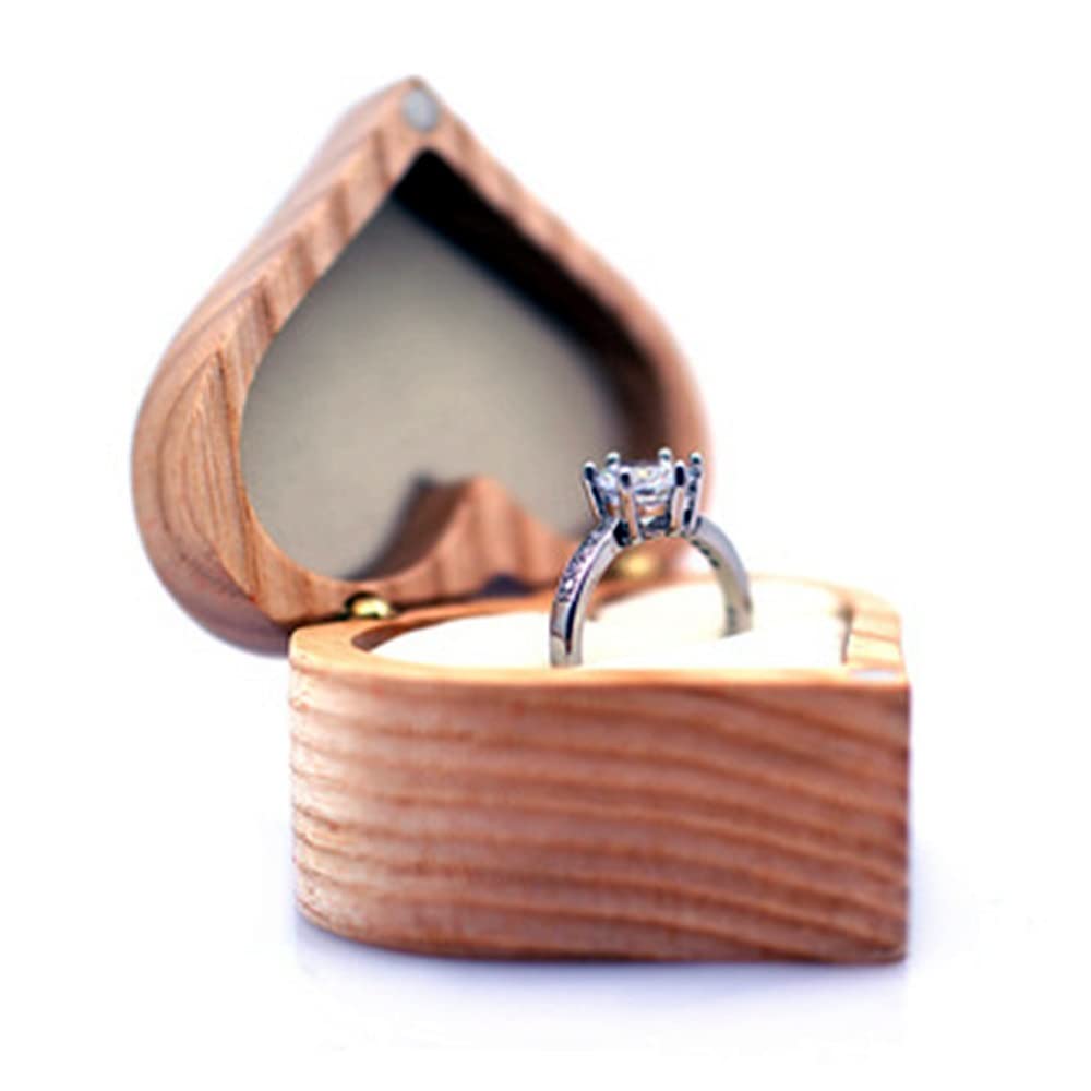 EQNSMDTGZ Ring Box Ring Box Case Heart Mini Wooden Packaging for Proposal,Marriage, Birthday(Pear tree,Heart-shaped)