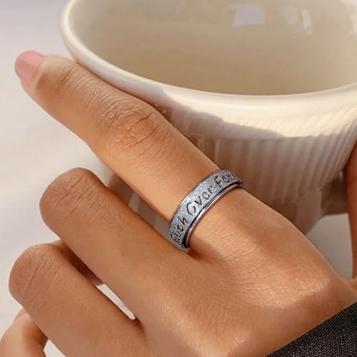 Fidget Spinner Ring for Women - Faith Over Fear Stainless Steel Anxiety Relief Rings for Adults, Christian Inspirational Hope Thumb Ring for Stress & Focus, Jewelry Gift for Women Men3