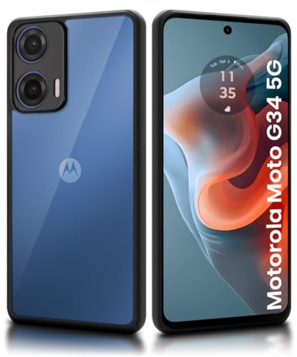 Image of WOW IMAGINE Shockproof Hybrid Back Cover for Motorola Moto G34 5G | Moto G45 5G | Hard Slim fit Back Case | PC & TPU | Clear Transparent Case - Black