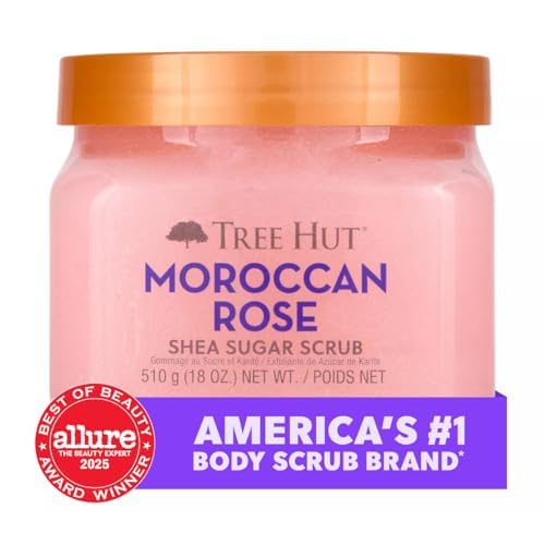 Image of Tree Hut Moroccan Rose Body Scrub, Exfoliating Sugar Scrub, Vegan, 18 Oz