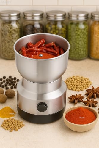 Image of Nima Electric Grinder Stainless Steel Mini Mixer for Coffee, Spices, Masala, Nuts & Seeds Multifunctional Household Chopper with Powerful Motor Compact Dry Grinder Machine