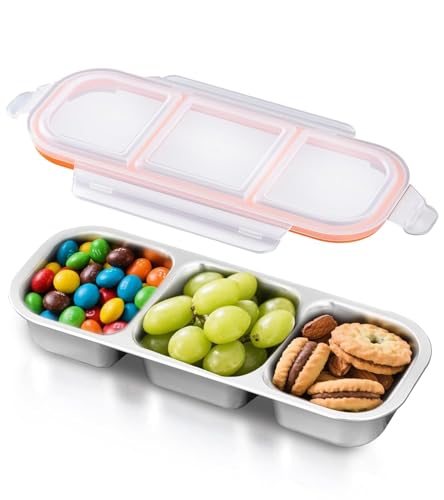 Rdipsie Stainless Steel Bento Lunch Box, Food Container with Leakproof Lid, 26.2 x 10.2 cm, 600ml Capacity, Food Grade SUS304 Steel for School, Work, Meal Prep (2 Compartment) (3 Compartment)