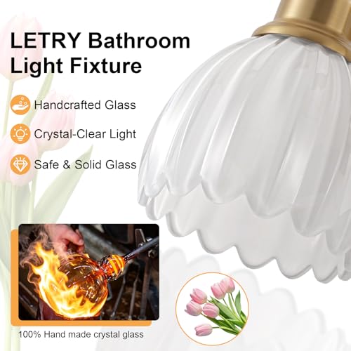 Image of Bathroom Light Fixtures, 3-Light Brushed Gold Vanity Lights for Bathroom with White Tulip Glass Shade, 20 inch Vintage Bathroom Vanity Lighting Fixtures Over Mirror for Bedroom Living Room Hallway