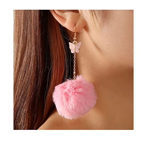 Pom Pom Earrings for Women Trendy Butterfly Puffy Dangle Earrings Faux Fur Ball Fluffy Earrings Rave Earrings Prom earrings Puffy Round Earrings Fun Fairy Earrings for women4