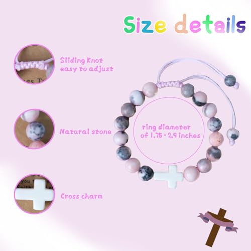 Image of Generic 3PCS Communion Bracelets for Girls Boy Fashion Natural Stone Clay Cross Bracelet First Communion Baptism Bless Jewelry Gifts, Adjustable