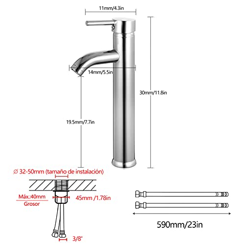 GAVAER-Grifo-de-Lavabo-Grifo-de-Bano-Durable-Grifo-de-Lavabo-Alto-Lavabo-Practico-Monomando-Grifo-Valvula-De-CeramicaGrifo-Mezclador-Agua-Fria-y-Caliente-Metales-de-Cromado-Grifos-Fregadero