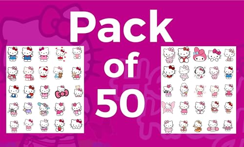 Image of Lerito Hello Kitty Sticker Pack of 50, Vinyl Decals for Laptops, Water Bottles, Bikes, Waterproof, for Kids and Teens