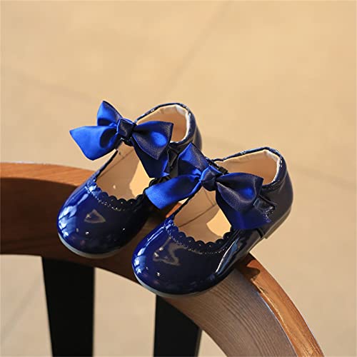 Little Boys Cartoon Boots Summer and Autumn Girls Boots Cute Flat Solid Color Round Head Ribbon Bow Hook (Dark Blue, 24)4