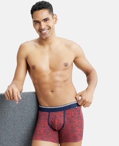 Image of Jockey US63 Men's Super Combed Cotton Elastane Stretch Printed Trunk with Ultrasoft Waistband