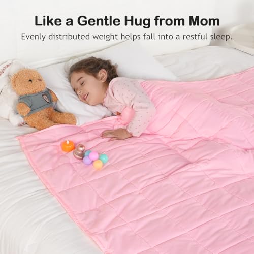 Kivik Weighted Blanket 7 lbs, 41" x 60" Pink Weighted Blankets for Small Single/Twin Size Bed, All-Season Breathable Soft Heavy Blanket for Travel, Calming & Sleep, Washable
