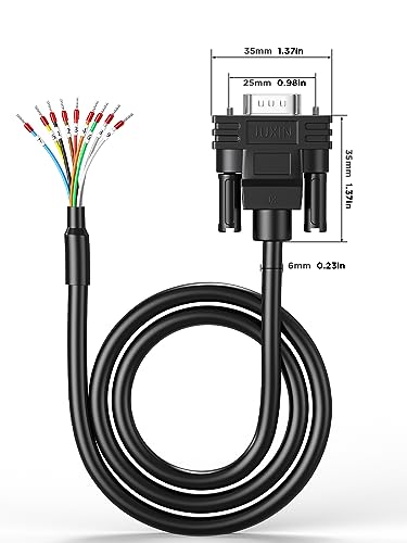 DB9 Connector RS232 Serial Cable-5FT,DB9 Male to Bare Wire with Cable Marker,D-SUB 9-Pin Connector RS232 to Bare Wire Cable,9 Wire All Provided with Wiring Terminals-Black-1.5M