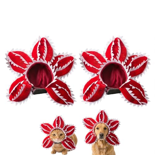 Asix Toy Demogorgon Carnivorous Flower Hat for Dog Cat, Adjustable Pet Costume for Photos and Cosplay Parties, Soft Pet Accessory with Comfortable Fit (2pcs-S)