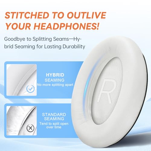 Image of Aurivor Replacement Ear Pads for Bose QuietComfort 45 35 ii (QC45 QC35) Headphones, Anti-Tear Earpads Cushions for QC SE SC & New Quiet Comfort (Deep Bass), Softer Foam & Leather (White)