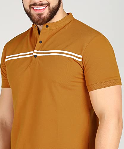 Image of Alan Jones Clothing Men's Cotton Regular Fit Mandarin Collar Solid Polo T-Shirt