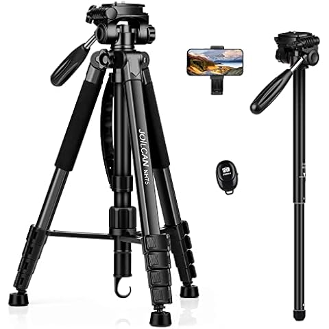 JOILCAN 73" Camera Tripod, Aluminum DSLR Monopod tripod with remote and Detachable Pan Head, Lightweight Travel Tripod for Canon/Nikon With Carry Bag, Max Load 14LB Cover